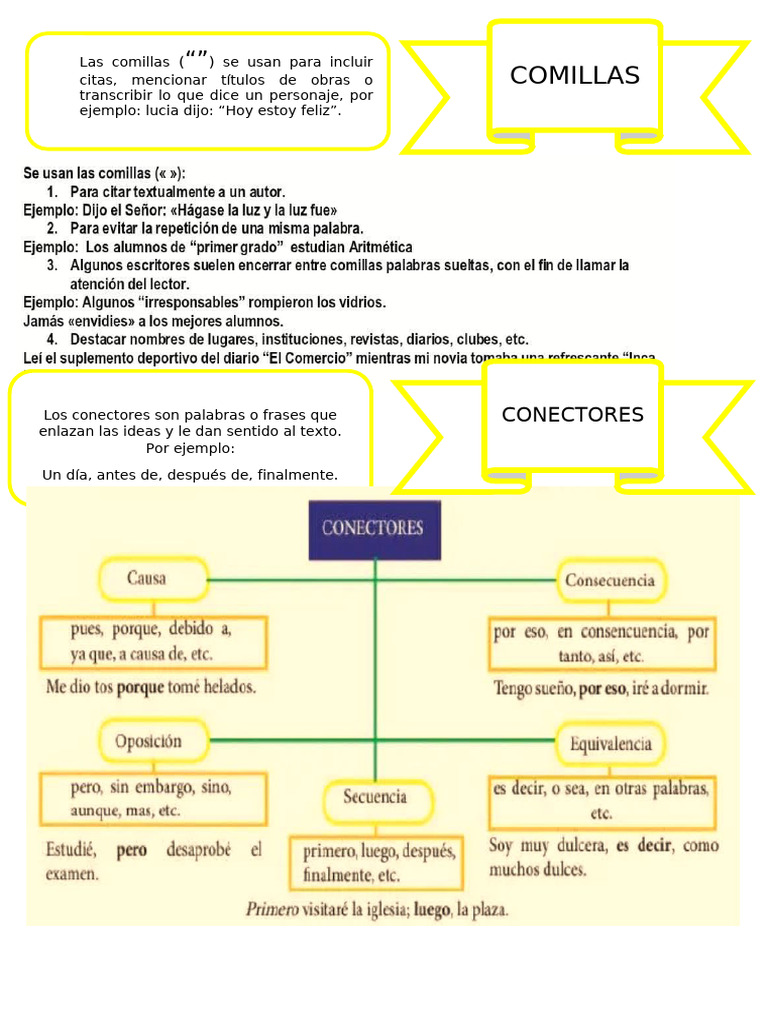Uso de Comillas y Conectores en Textos | PDF