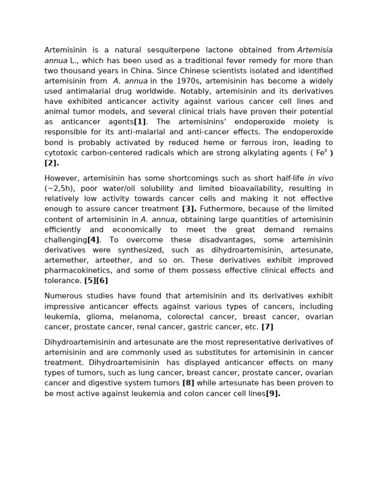 Artemisinin and Its Anticancer Potential | PDF | Cancer | Medical ...