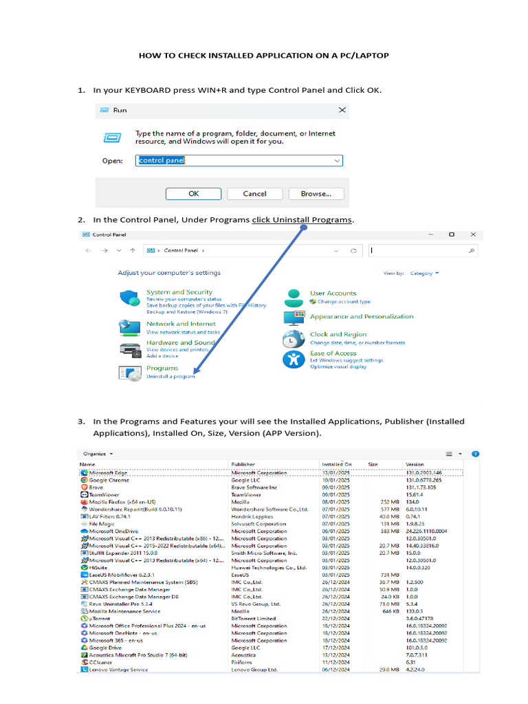 Guidelines How To Check Installed Application On A PC or Laptop | PDF