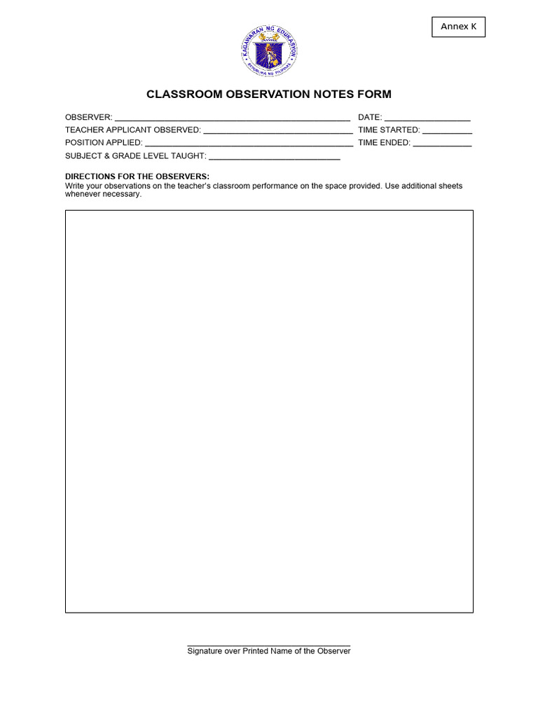 Annex K COT Observation Notes Form | PDF