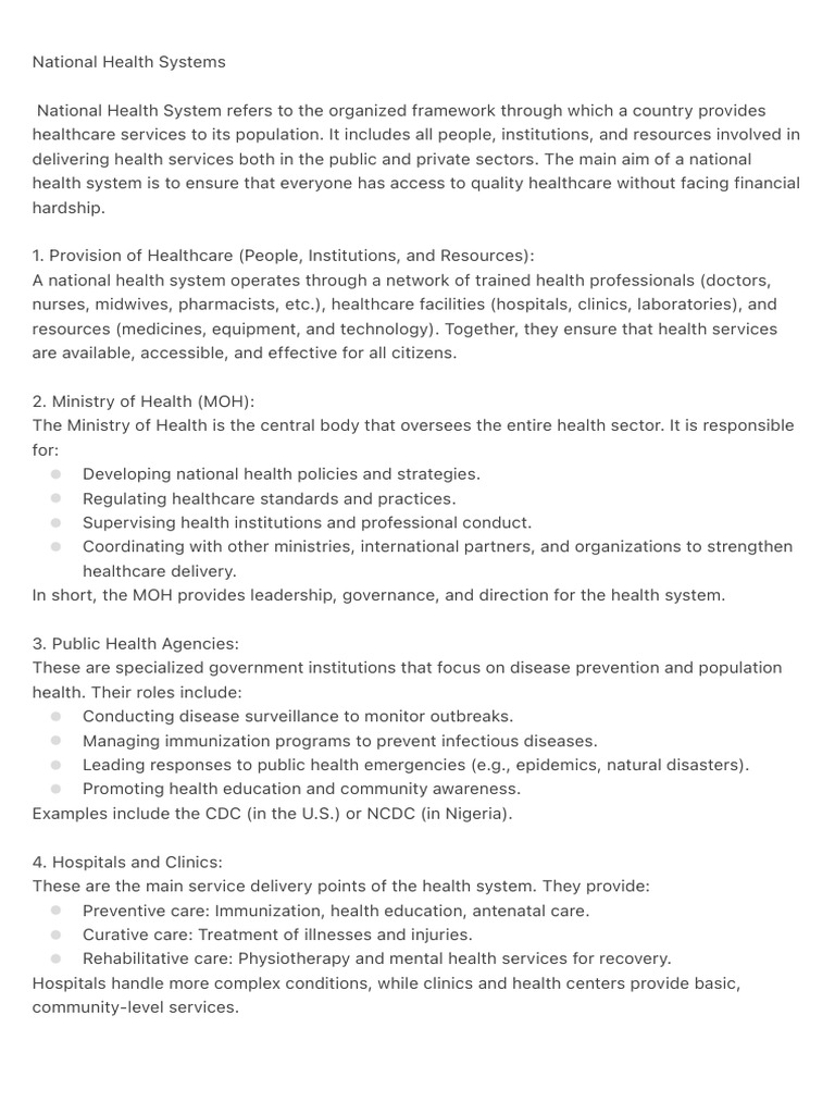 Overview of National Health Systems | PDF | Health Care | Social Programs
