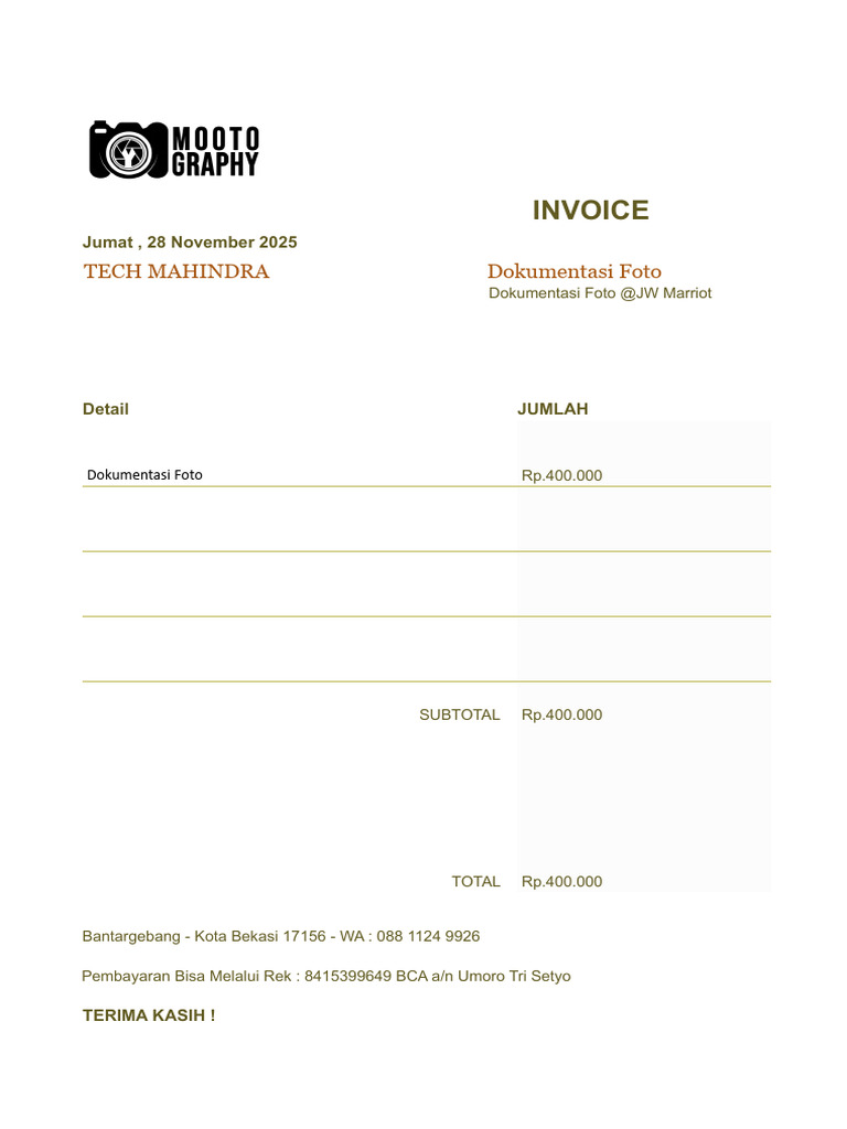 Invoice Dokumentasi Foto Rp.400.000 | PDF