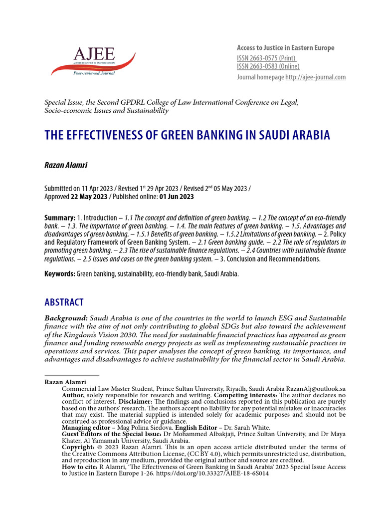 Green Banking Effectiveness in Saudi Arabia | PDF | Sustainability | Banks