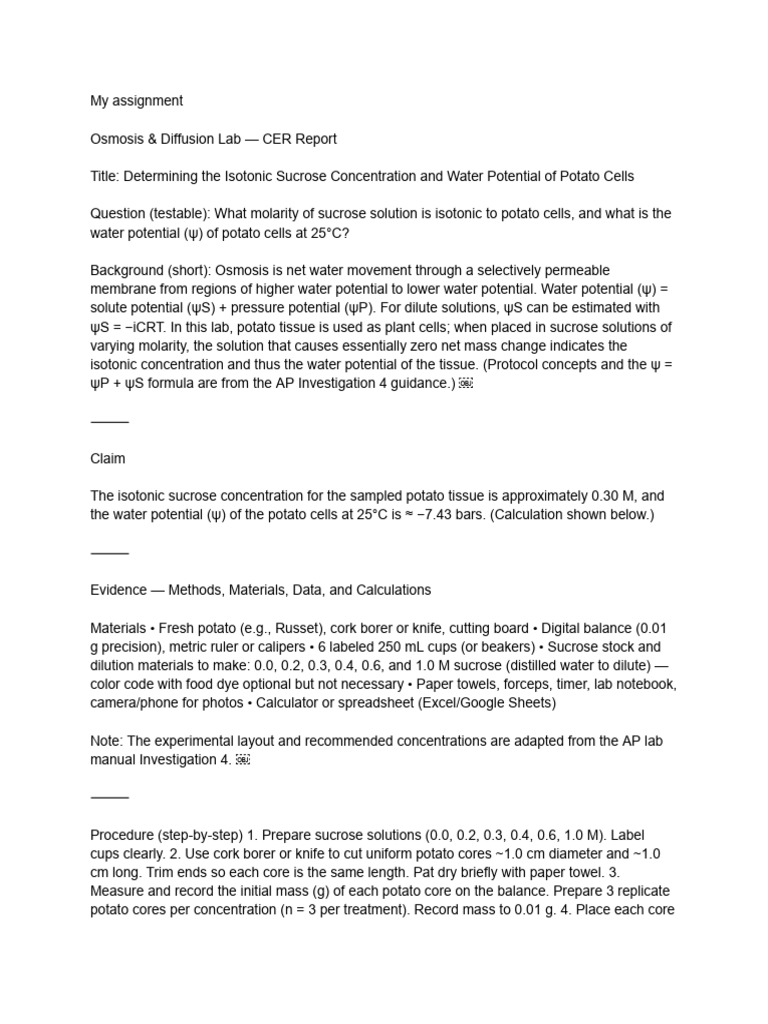 Ap bio lab | PDF | Osmosis | Water