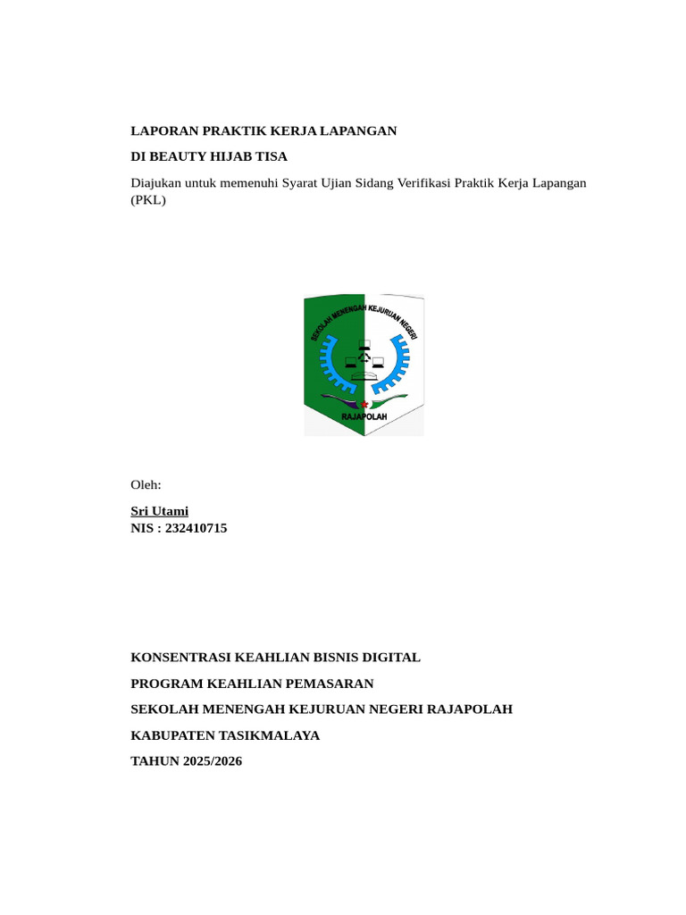 Laporan PKL Sri Utami 2025 | PDF