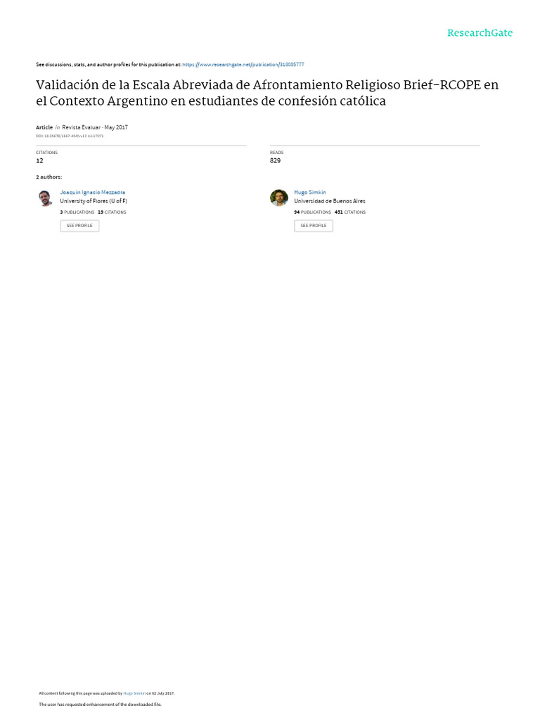 Validación de La Escala Abreviada de Afrontamiento Religioso Brief ...