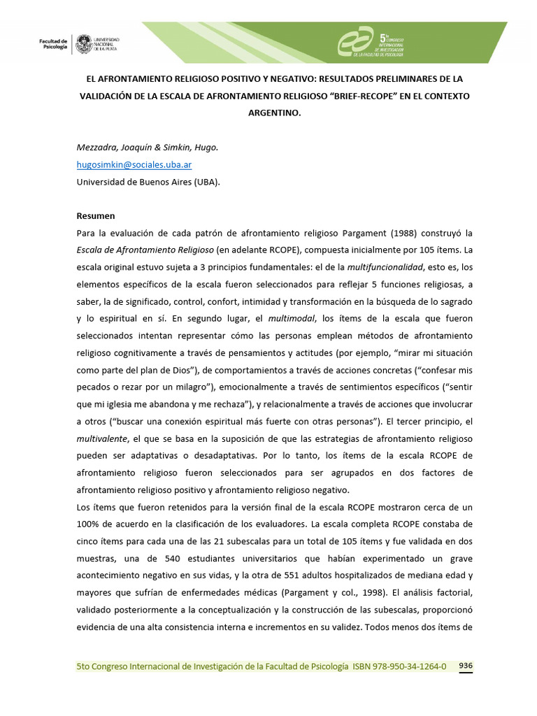 Validación de la Escala B-RCOPE en Argentina | PDF | Métodos de ...