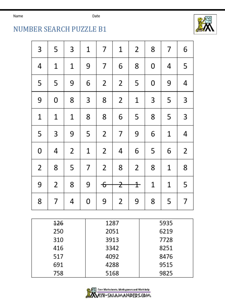 Number Search Puzzle b1 Niyz | PDF