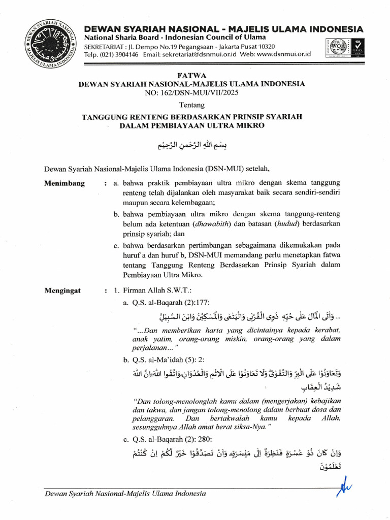 Fatwa Tanggung Renteng Syariah Mikro | PDF