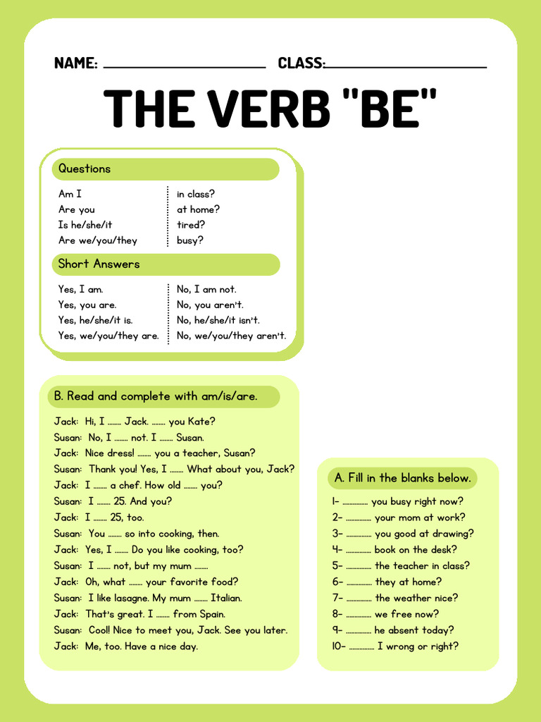 The Verb Be Question (Interrogative) Form & Short Answers Grammar ...