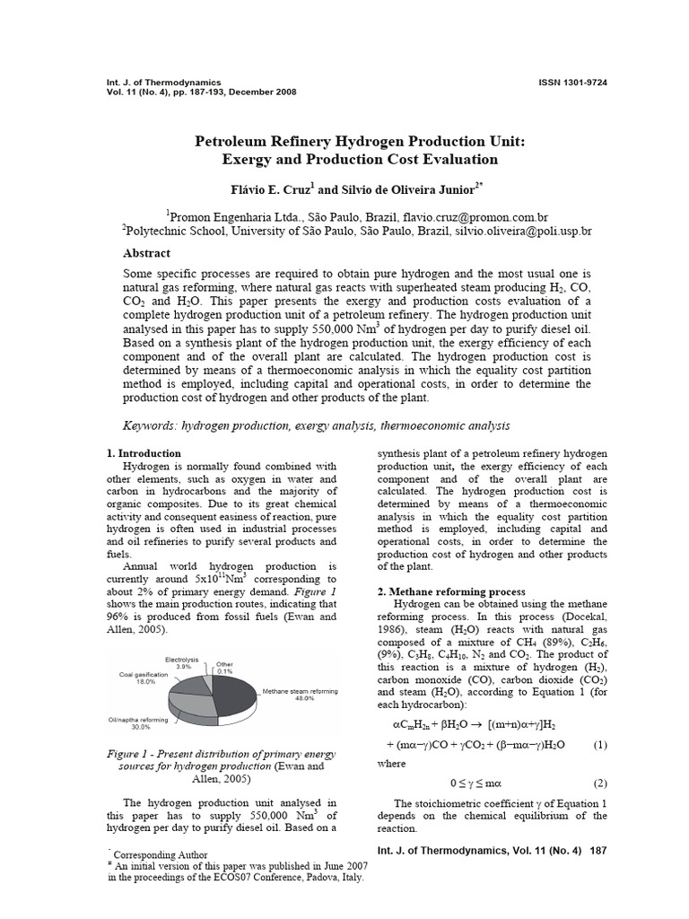 Exergy and Cost Analysis of Hydrogen Production | PDF | Exergy | Boiler