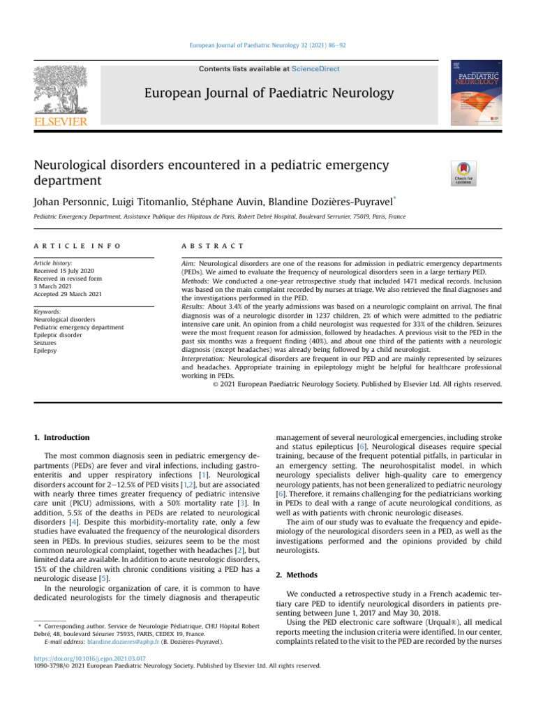 +2021 - Neurological disorders encountered in a pediatric emergency ...