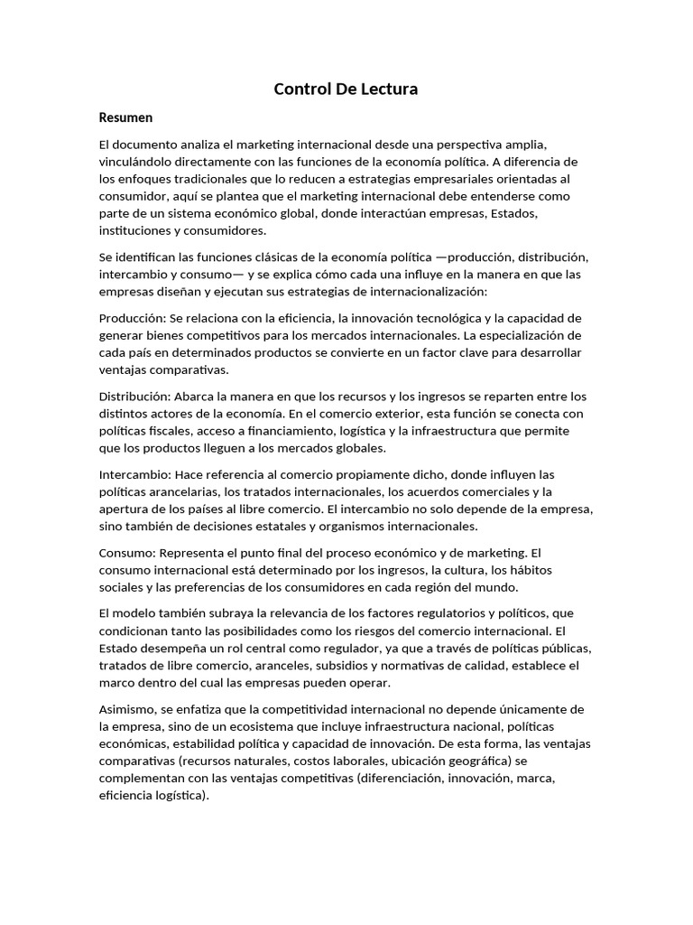 Merc. Inter. Control de Lectura | PDF | Marketing | El comercio ...