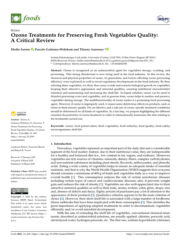 Ozone Treatments for Vegetable Quality | PDF | Ozone | Diet (Nutrition)