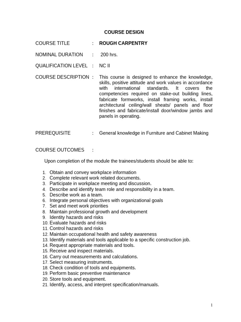 NC II Carpentry | PDF | Occupational Safety And Health | Risk