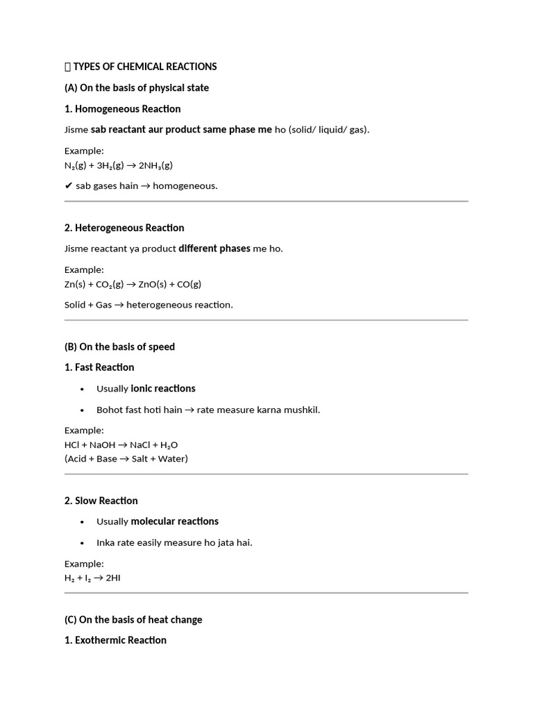 Types of Chemical Reactions | PDF | Chemical Equilibrium | Chemical ...
