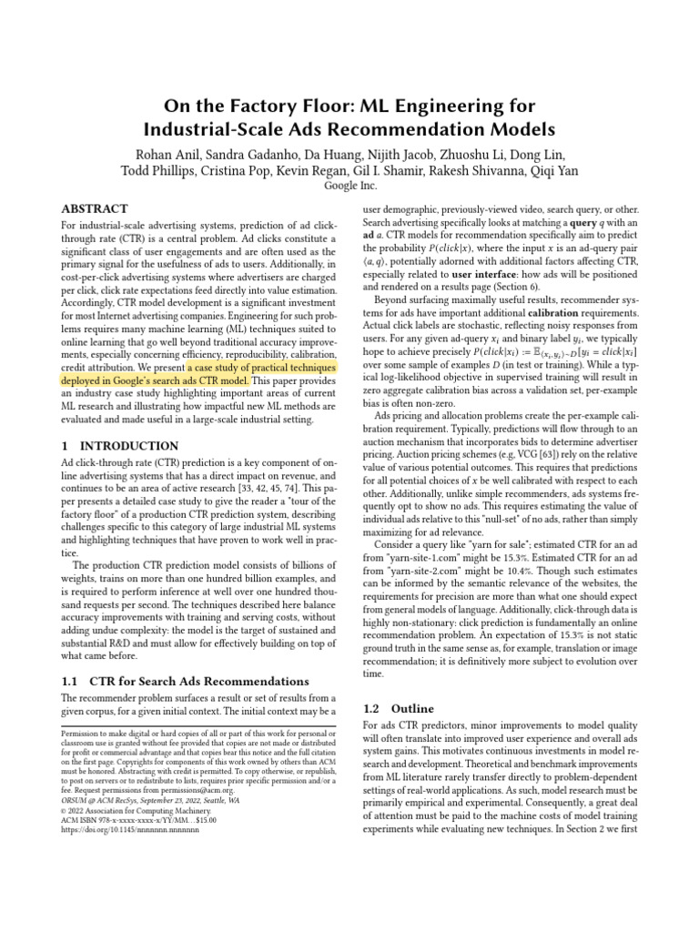 ML Engineering for Ad CTR Models | PDF | Deep Learning | Machine Learning