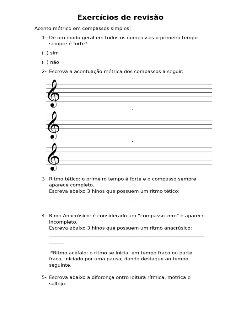 Exercícios de Acento Métrico e Ritmo | PDF