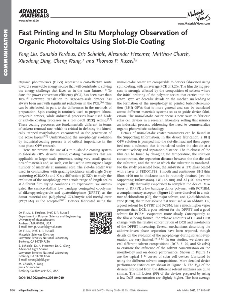 Advanced Materials - 2014 - Liu - Fast Printing and in Situ Morphology ...