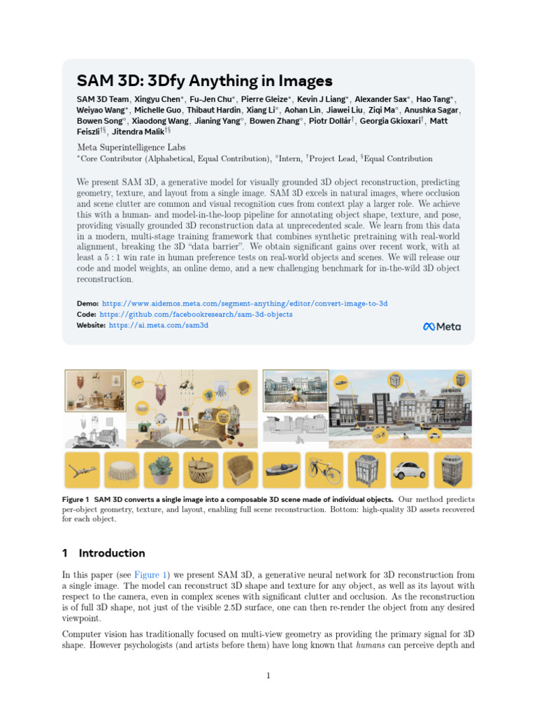 SAM 3D: 3D Object Reconstruction from Images | PDF | 3 D Computer ...