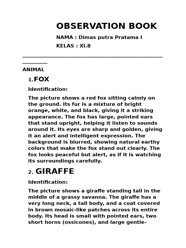 Observation Book: Giraffe | PDF