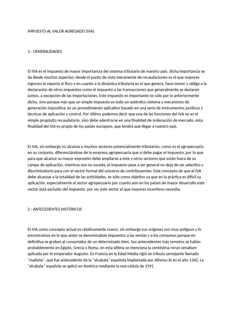 Impuesto al Valor Agregado (IVA) en Bolivia | PDF | Impuestos ...
