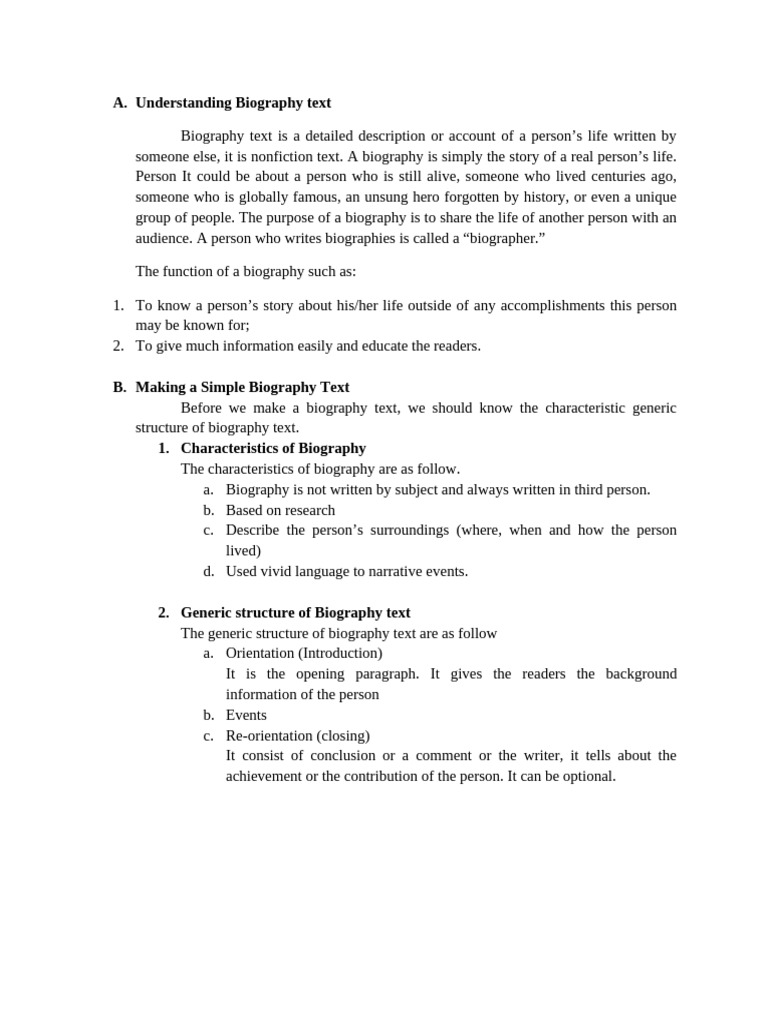Understanding Biography Text | PDF