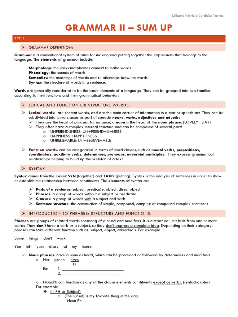 Grammar Overview: Key Concepts and Structures | PDF | Verb | Adverb