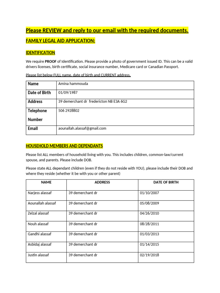 Family Legal Aid Application Details | PDF | Identity Document ...