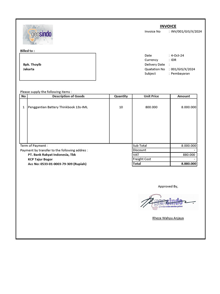 Inv Kwitansi Battery 4 Okt | PDF | Indonesian Rupiah | Financial Markets