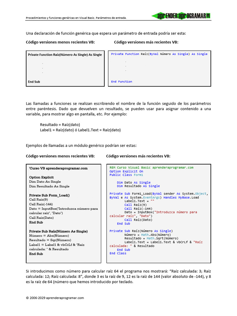 Funciones y Parámetros en Visual Basic | PDF