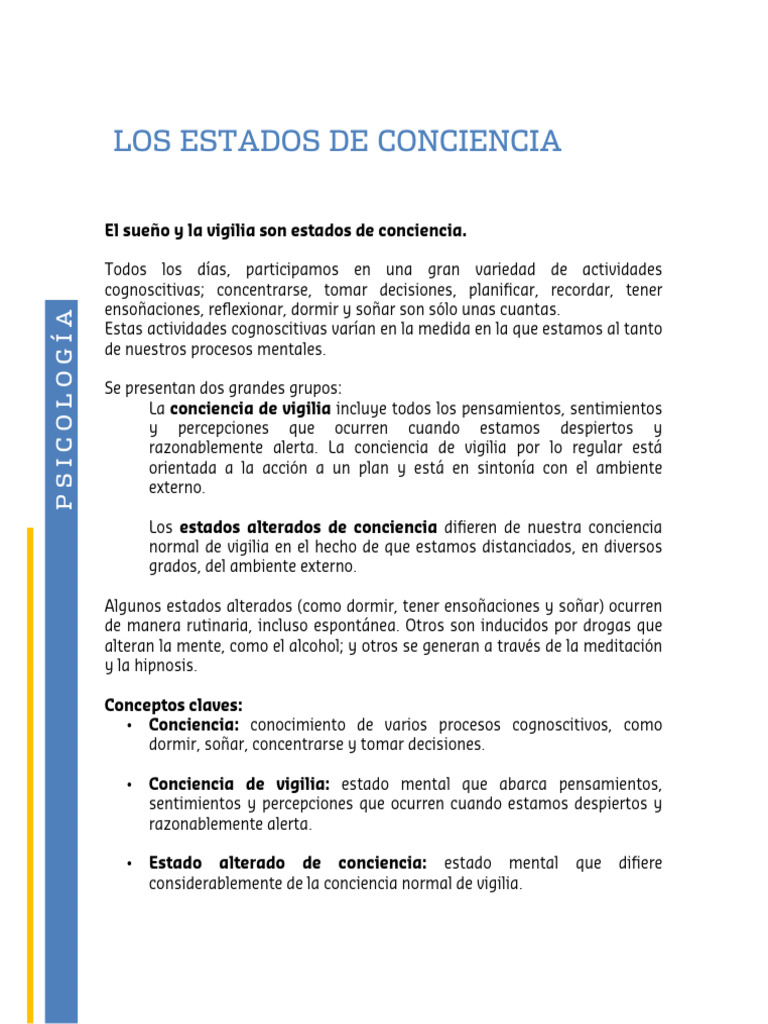 Estados de conciencia: vigilia y ensoñación | PDF | Conciencia | Mente ...