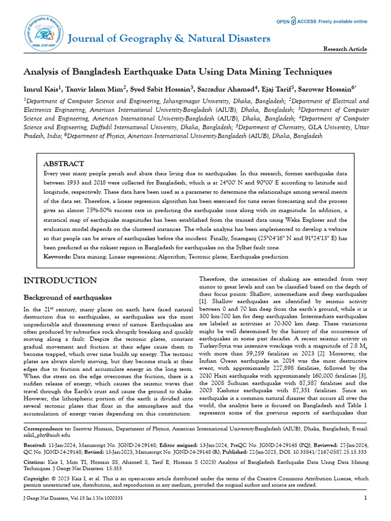 Analysis of Bangladesh Earthquake Data Using Data Mining Techniques ...