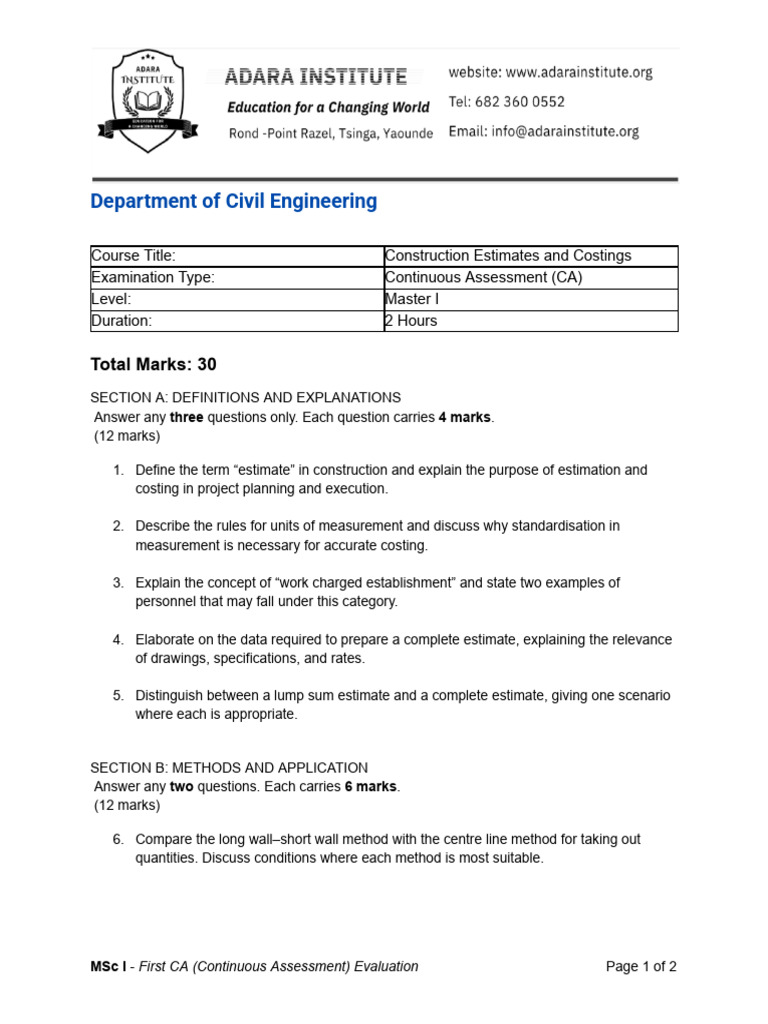 Construction Estimation Exam Guide | PDF