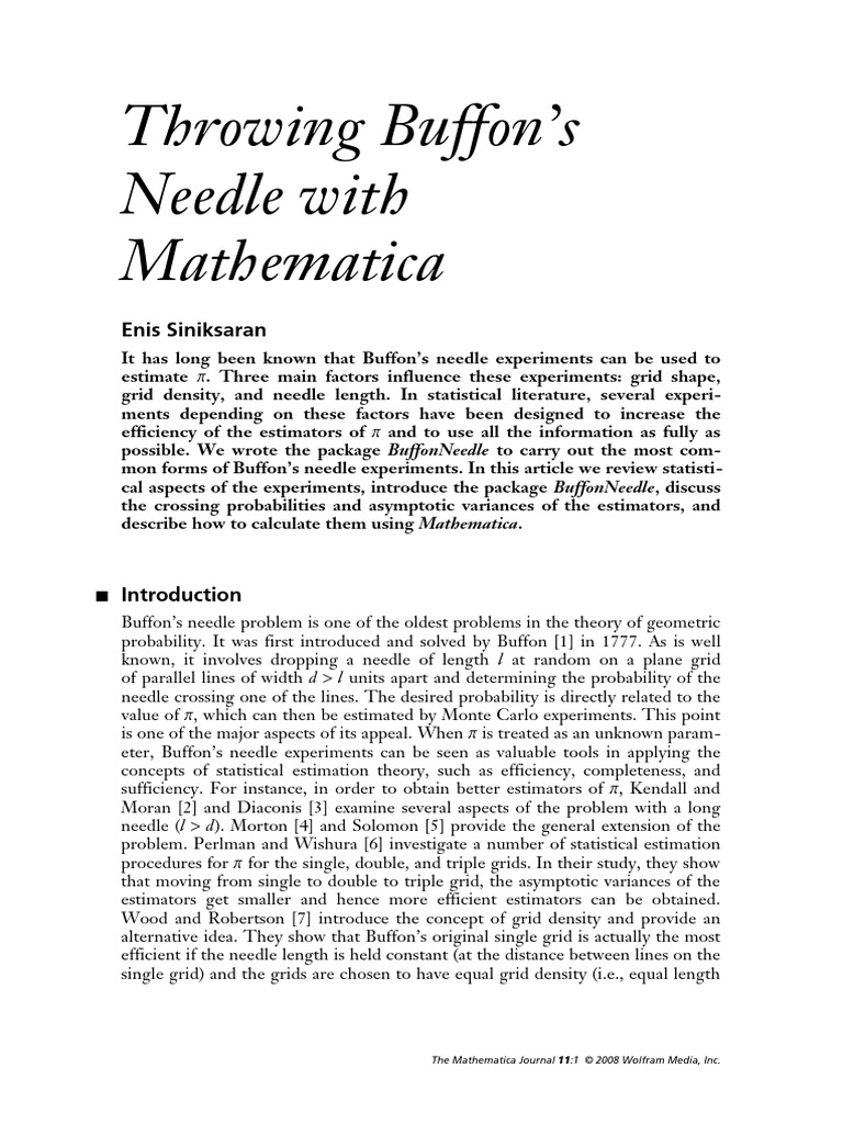 Throwing Buffon S Needle With Mathematic | PDF | Estimator ...