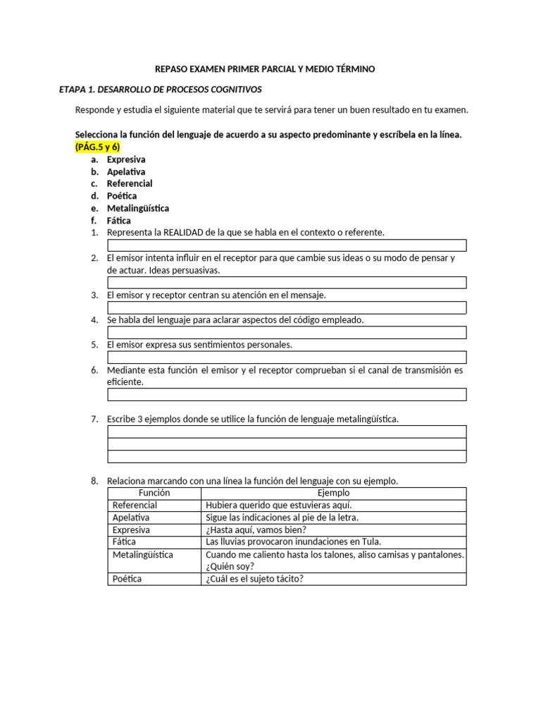 Repaso Examen Primer Parcial 2023 | PDF | Oración (Lingüística ...