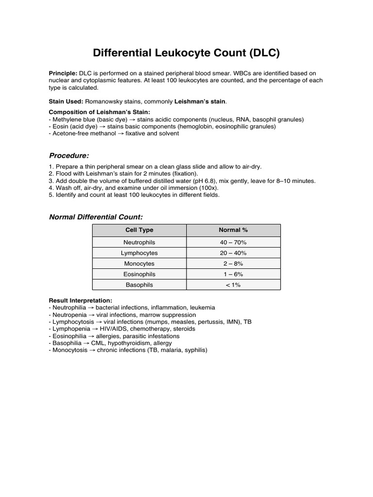 Differential Leukocyte Count Guide | PDF | White Blood Cell | Staining