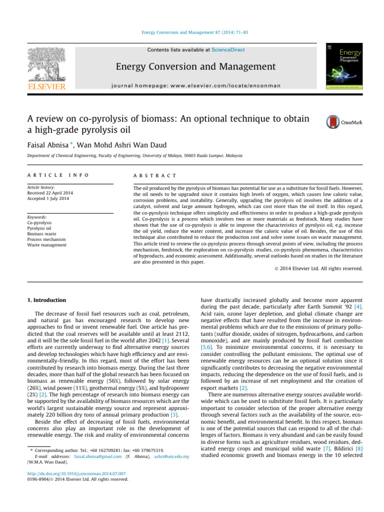 A Review On The Copyrolysis of Biomass To Produce High Grade Pyrolysis ...
