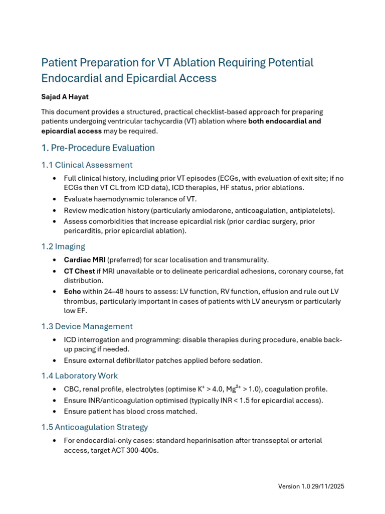 VT Patient Preparation V1.0 26.11.2025 | PDF | Cardiology | Medical ...