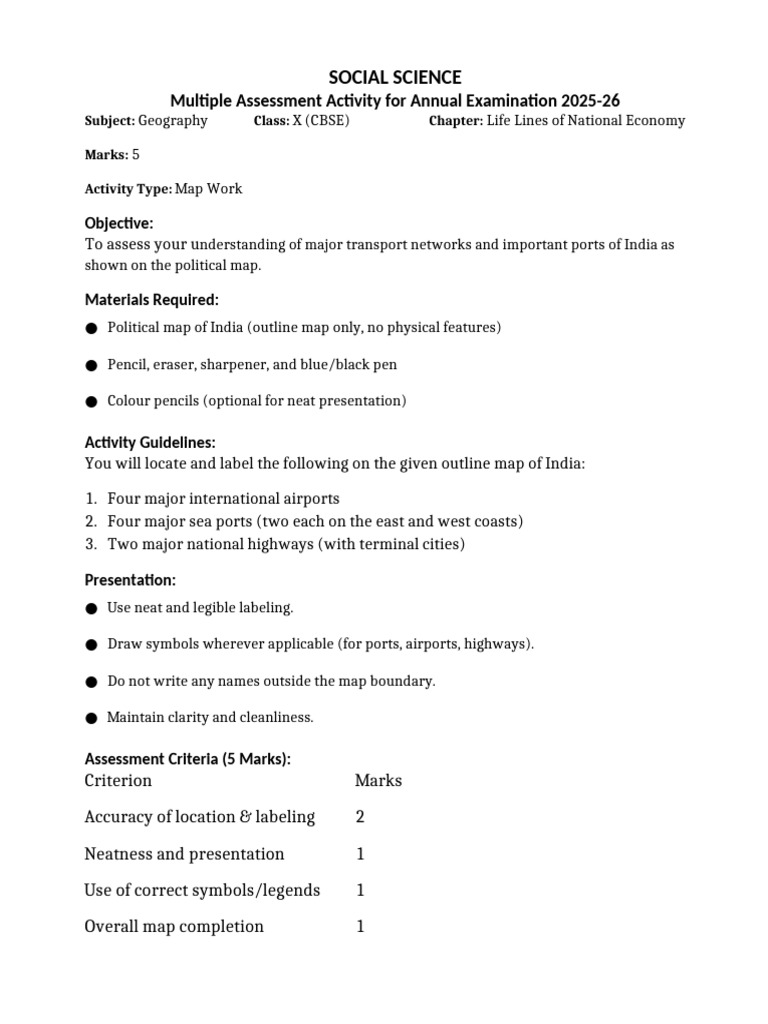 Geography Map Work Activity for Class X | PDF