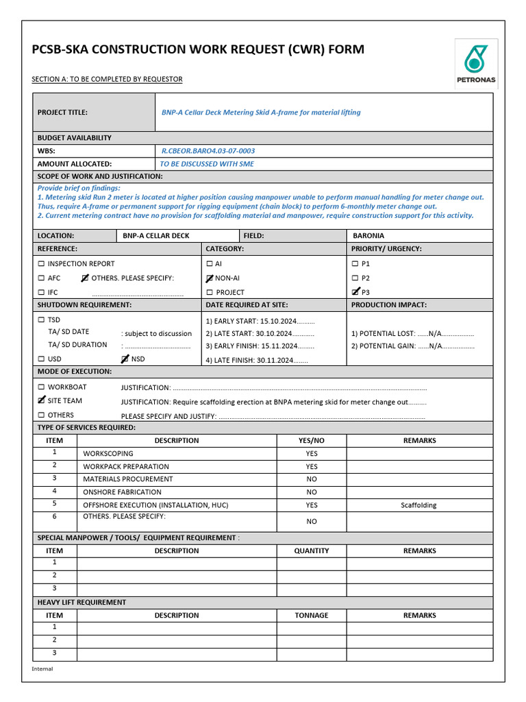 Construction Work Request for BNP-A Skid | PDF
