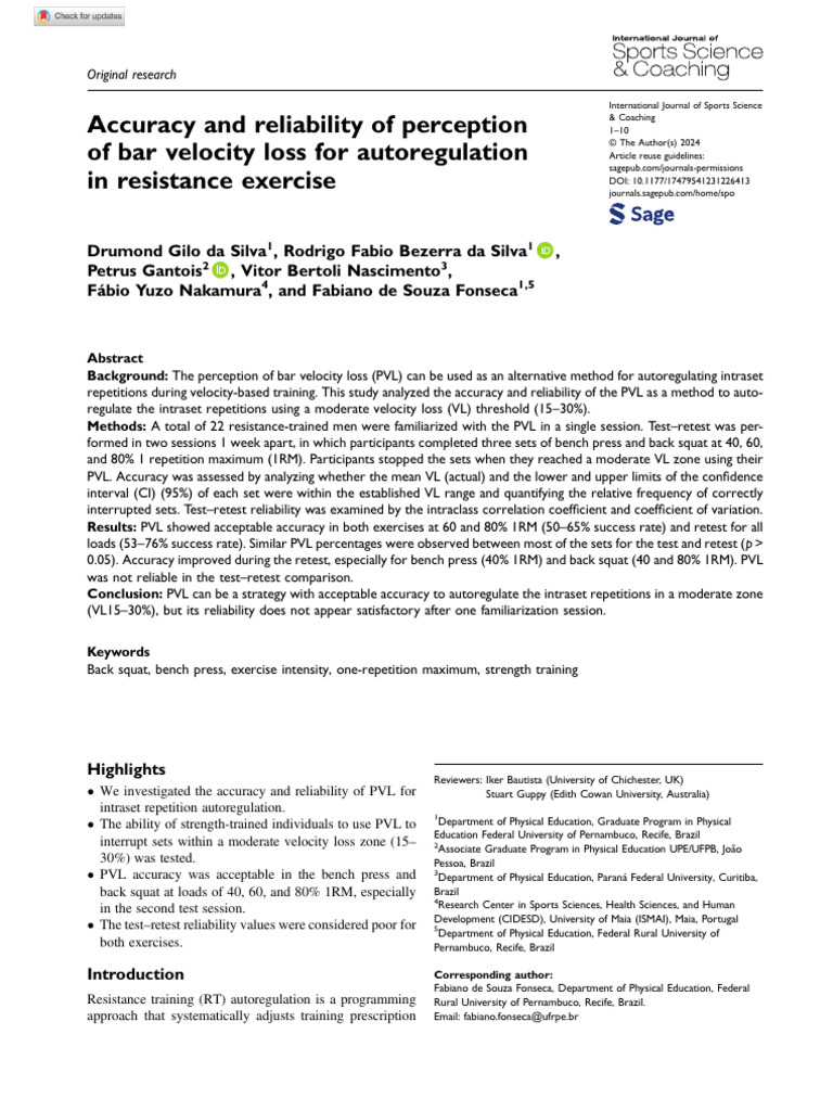 Accuracy and Reliability of Perception of Bar Velocity Loss For ...