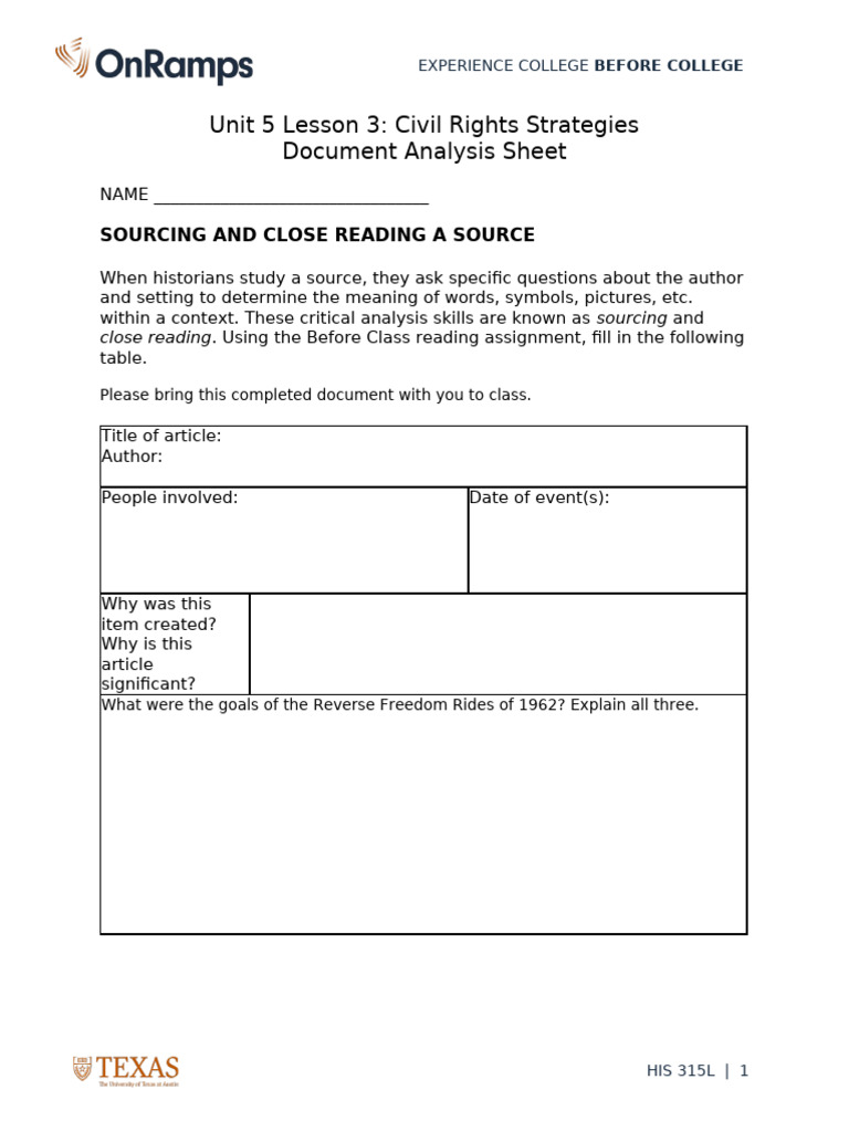 315L U5 L5.3 Document Analysis Sheet | PDF