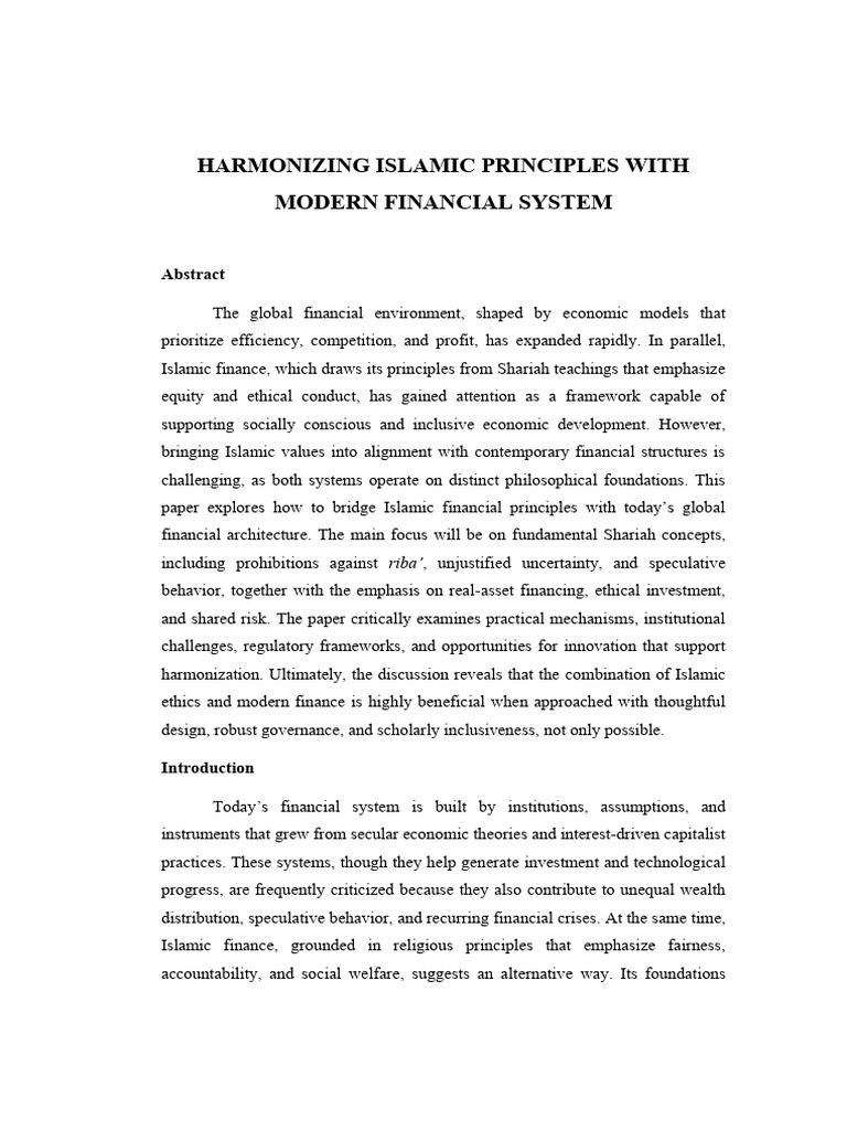 Harmonizing Islamic Principles With Modern Financial System | PDF ...