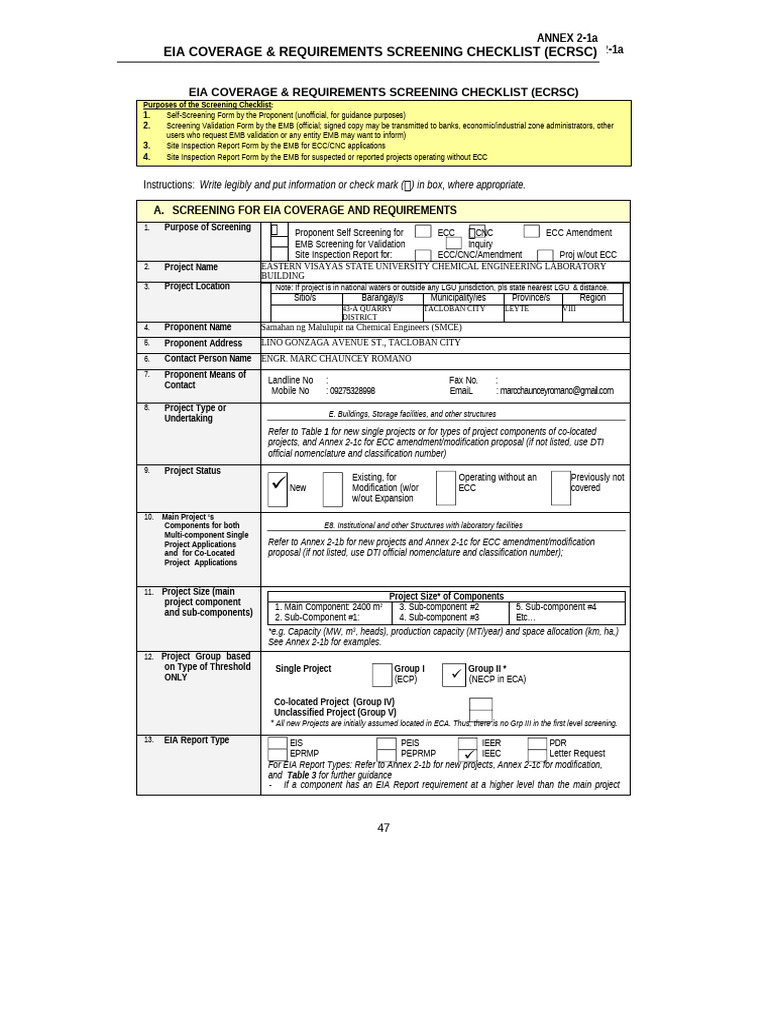 EIA Coverage Screening Checklist Guide | PDF | Environmental Impact ...