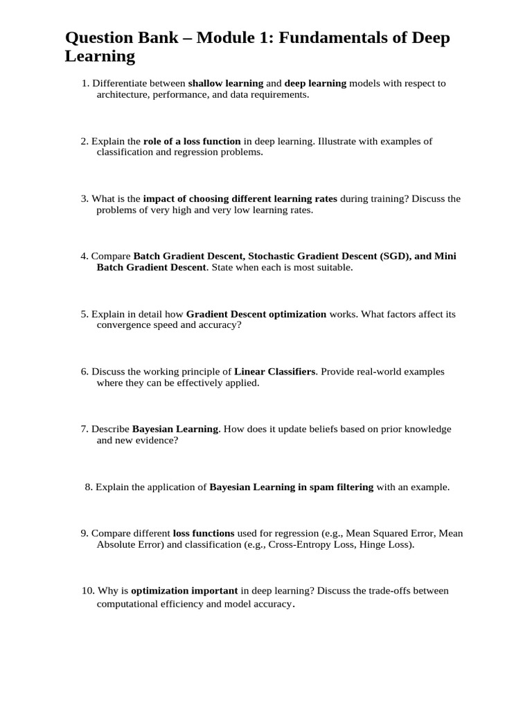 Deep Learning Fundamentals Question Bank | PDF