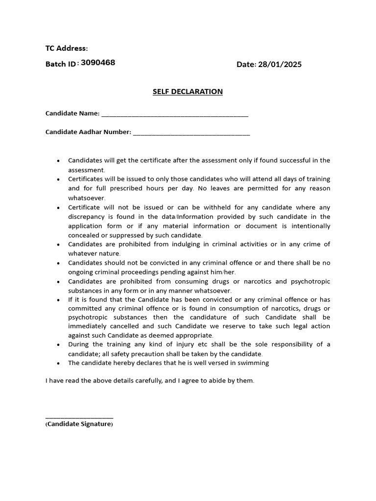 Candidate Self-Declaration Form | PDF