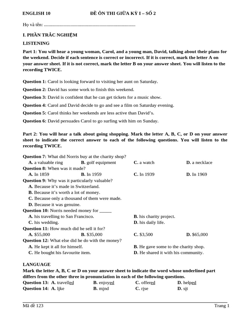 English 10 Midterm Exam Practice | PDF