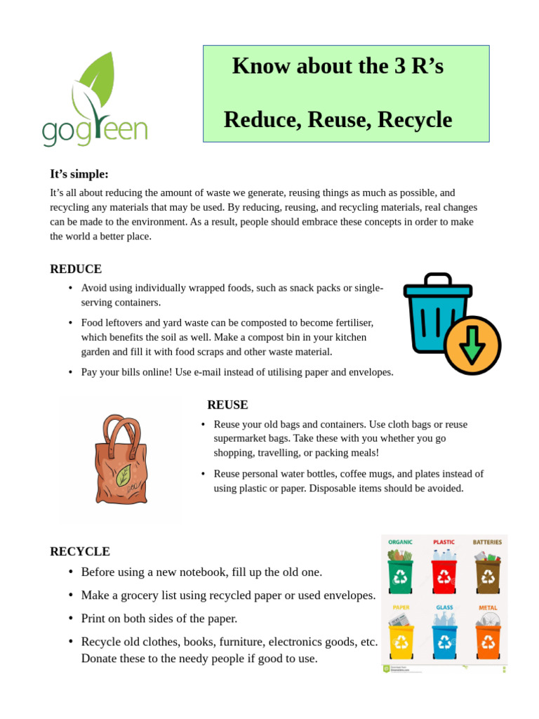 Embrace the 3 R's: Reduce, Reuse, Recycle | PDF