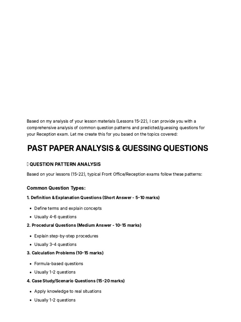 Reception Exam Question Patterns & Predictions | PDF | Credit Card
